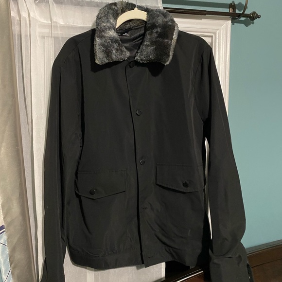 Fuzzy Collar Flap Pocket Jacket - Picture 1 of 3
